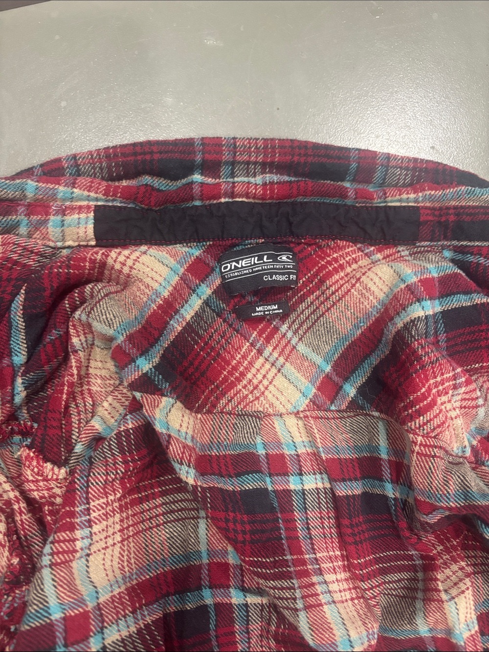 O'Neill Red Plaid Button-Up Shirt with Blue & Cream Accents